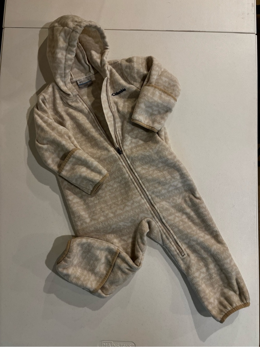 Columbia Cream and Tan Hooded Fleece One-Piece